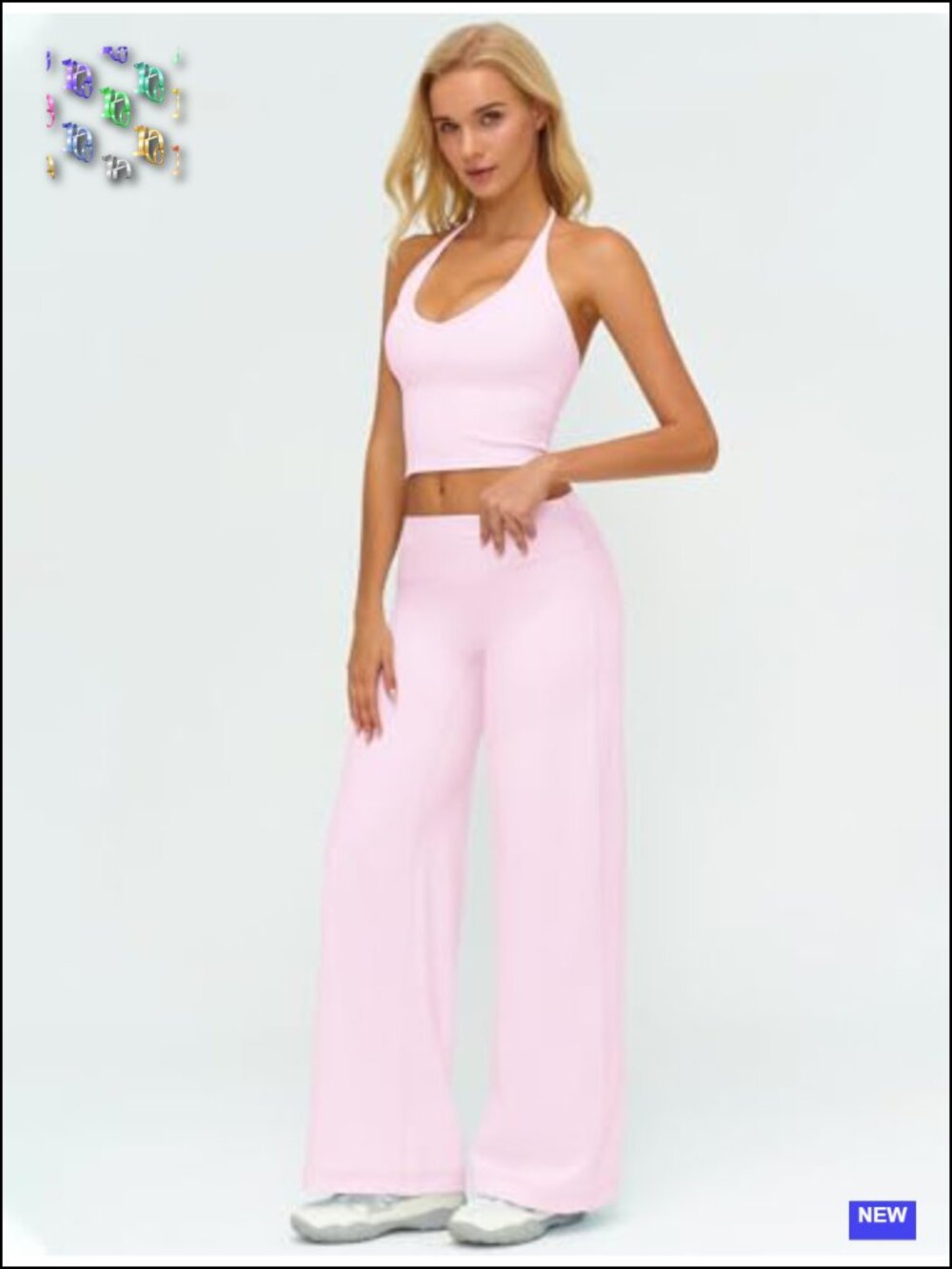 2 Piece Workout Sets Spaghetti Straps Tank Top and Wide Leg Yoga Pants - Picture 3 of 6